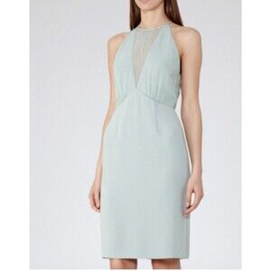 REISS Halter Neck Kite Formal Dress Size 0 Mint Green Sleeveless Knee Length